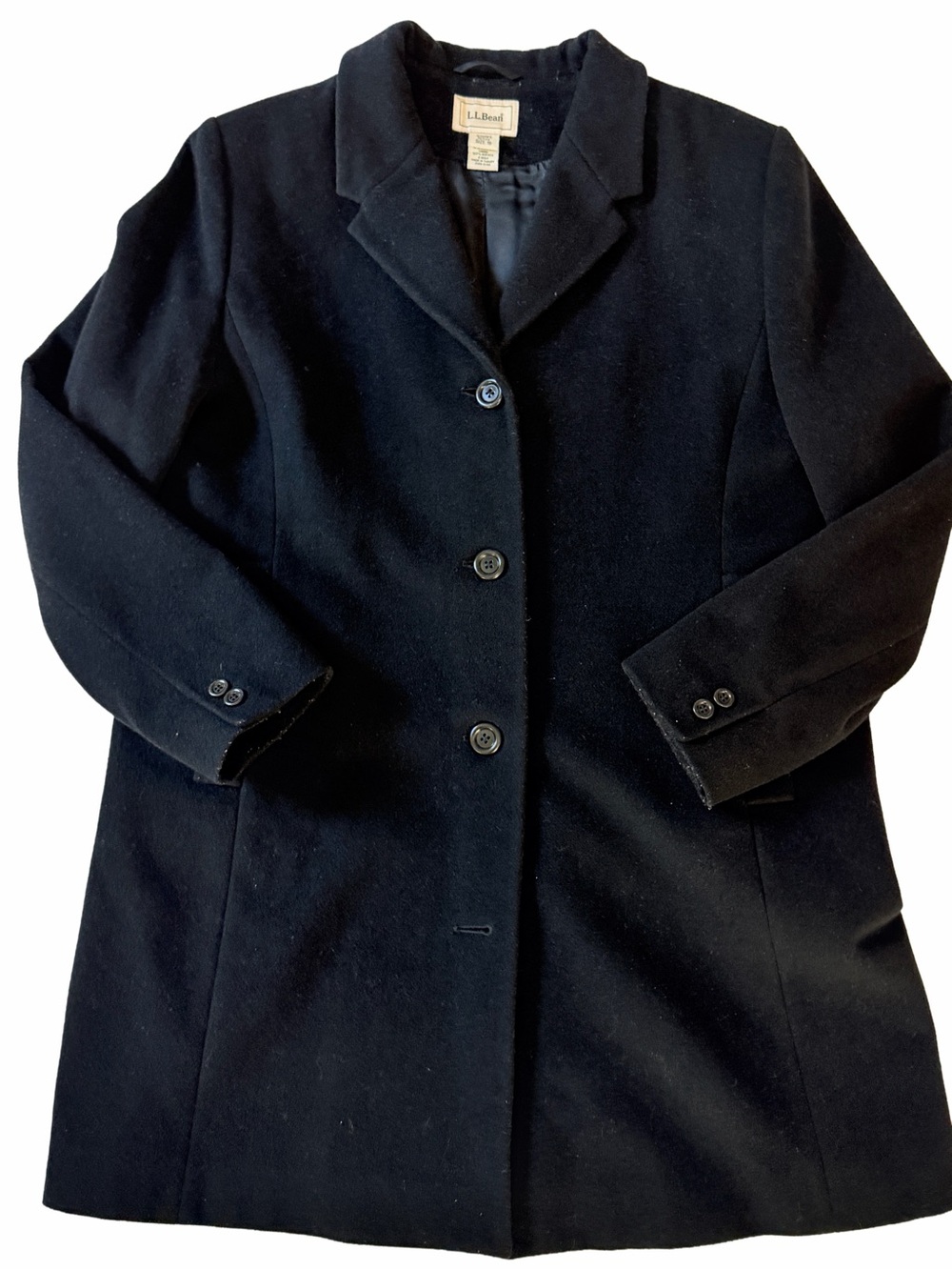 Vintage L.L. Bean Black Wool Cashmere Blend Single Breasted Pea Coat 16petite